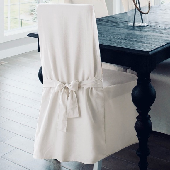 ❌SOLD❌ NEW Set of 2 SureFit Long Dining Chair Slipcovers - Twill White Supreme - Picture 2 of 11